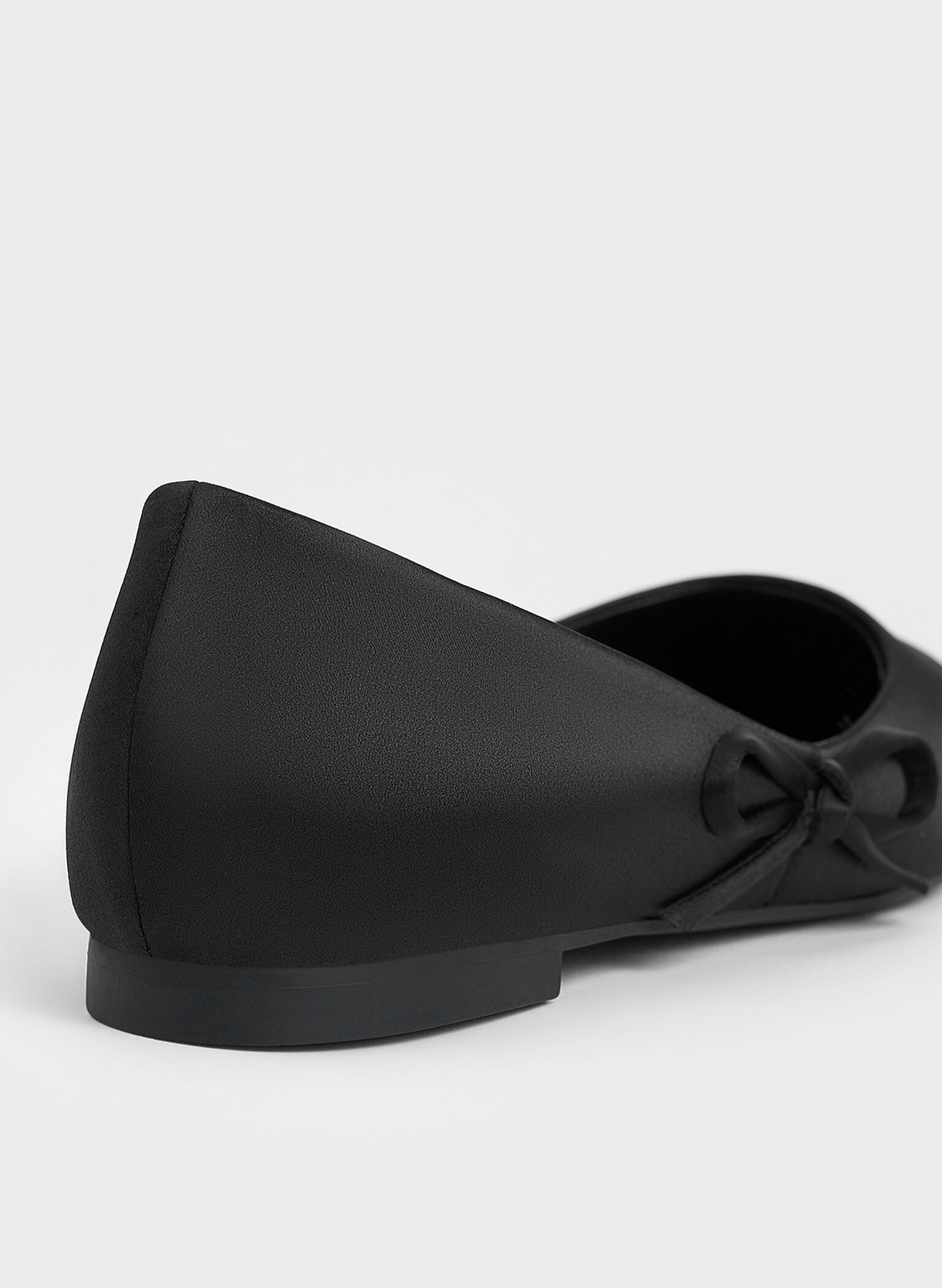 Satin Bow Pointed-Toe Flats, Black Textured, hi-res