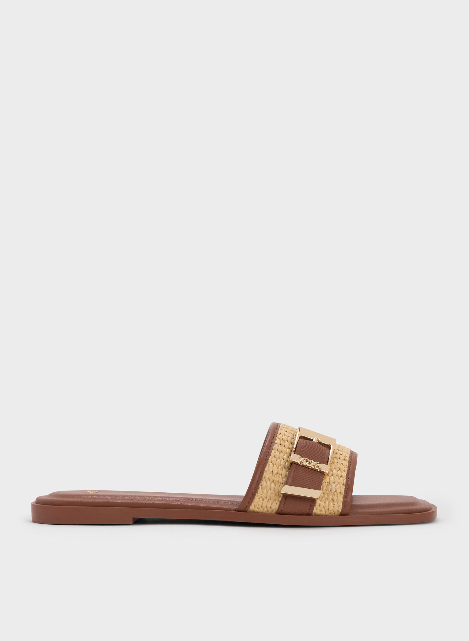Whitney Leather & Raffia Buckled Slide Sandals, Brown, hi-res