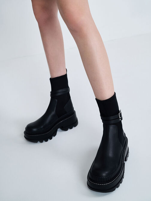 Slip-On Platform Ankle Boots, Black, hi-res