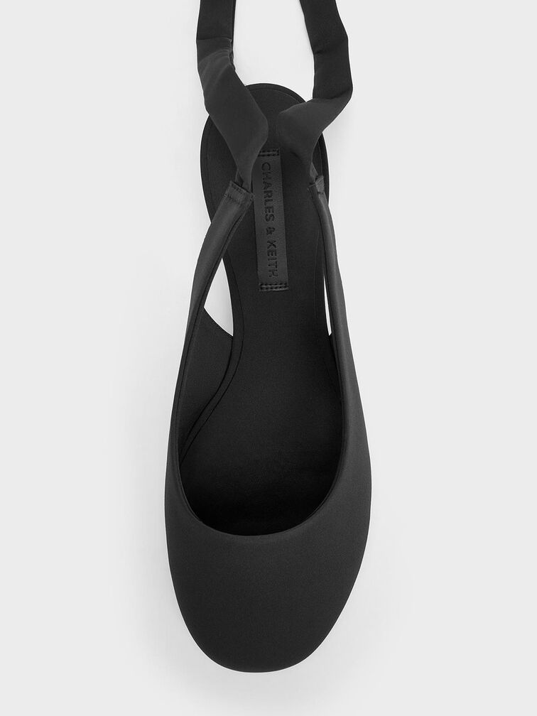 Satin Tie-Around Ballet Flats, Black Textured, hi-res