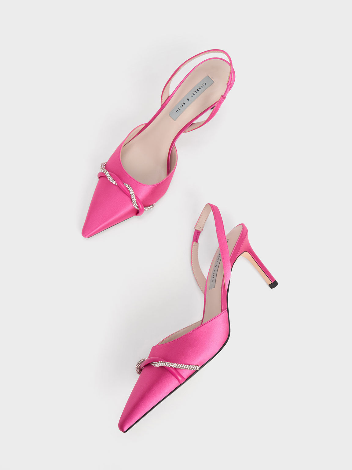 Twist Detail Satin Slingback Pumps, Pink, hi-res