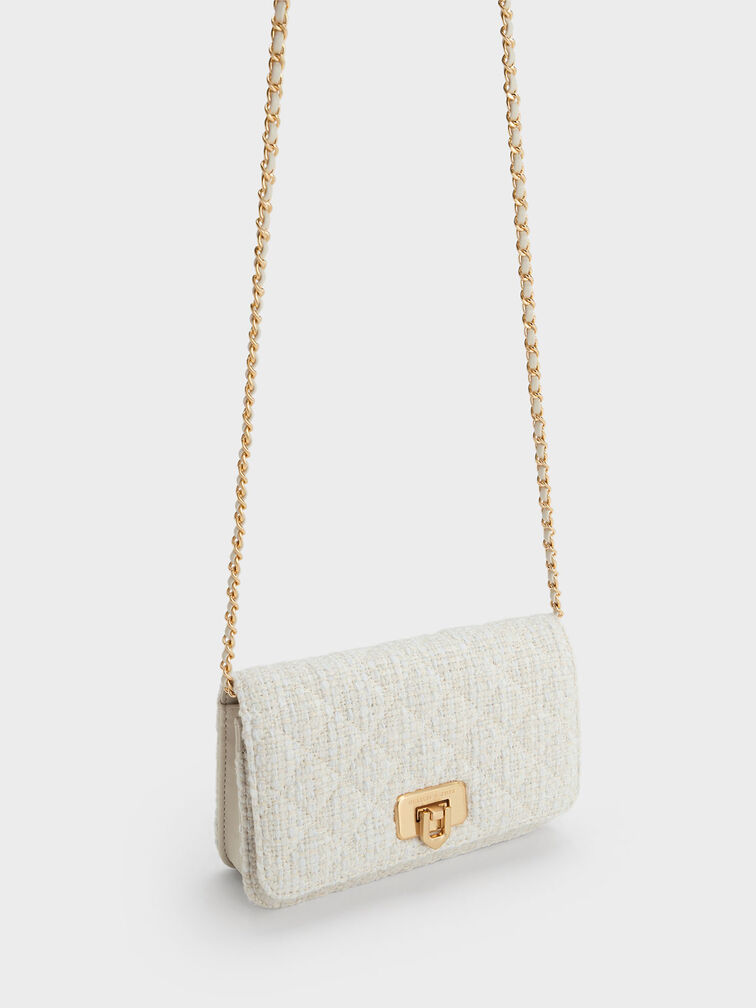 Cressida Tweed Push-Lock Clutch, Chalk, hi-res