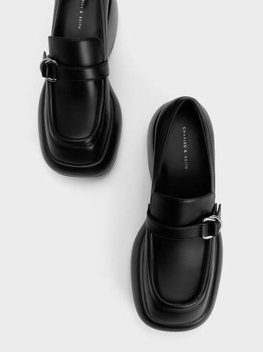 Buckled Platform Penny Loafers, Black, hi-res