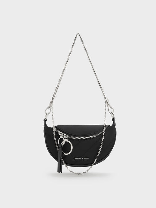 Philomena Nylon Half-Moon Crossbody Bag, Noir, hi-res