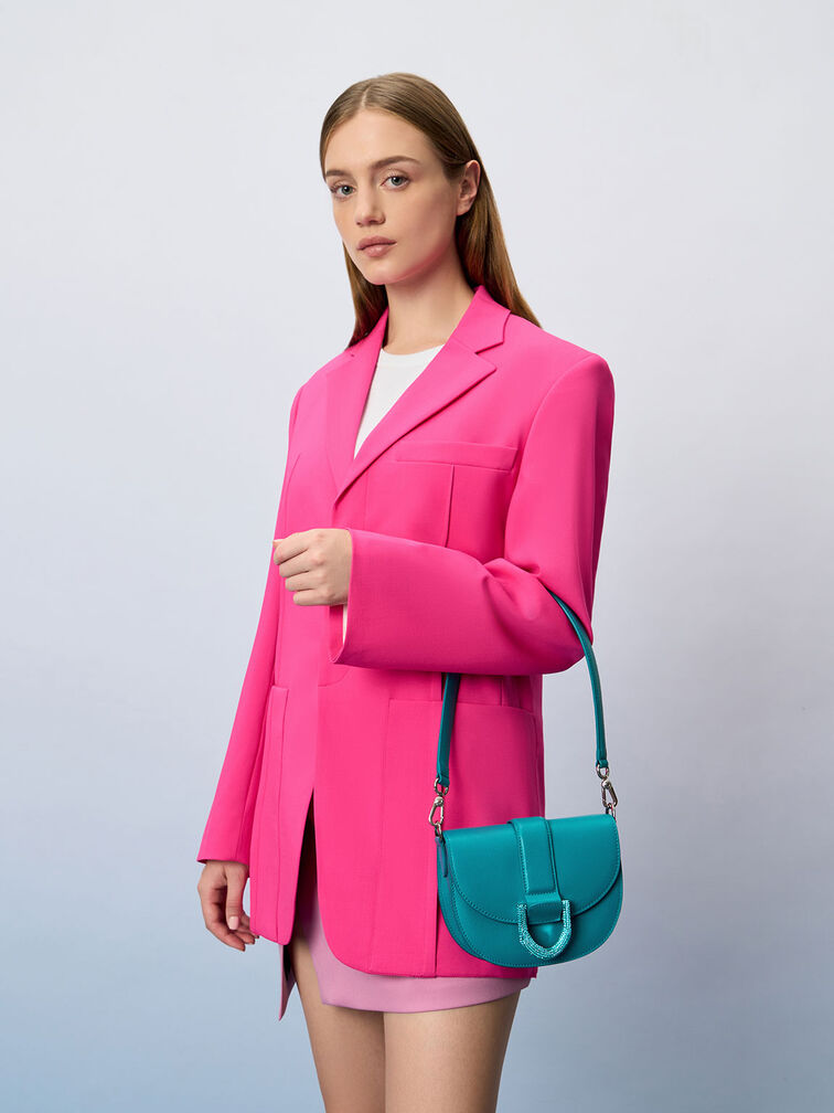 Turquoise Mini Gabine Leather Saddle Bag - CHARLES & KEITH US