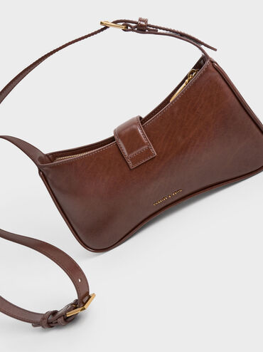 Gabine Curved Shoulder Bag, Chocolate, hi-res