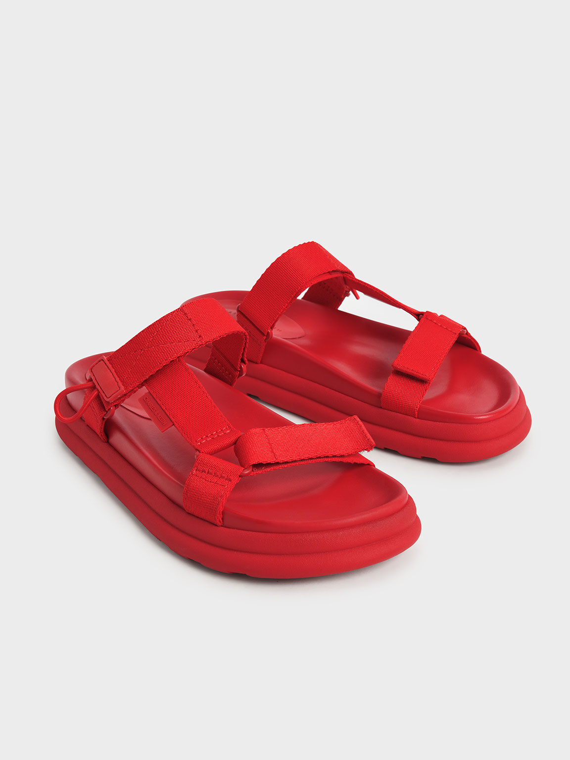 Polyester Velcro Strap Sports Sandals, Red, hi-res