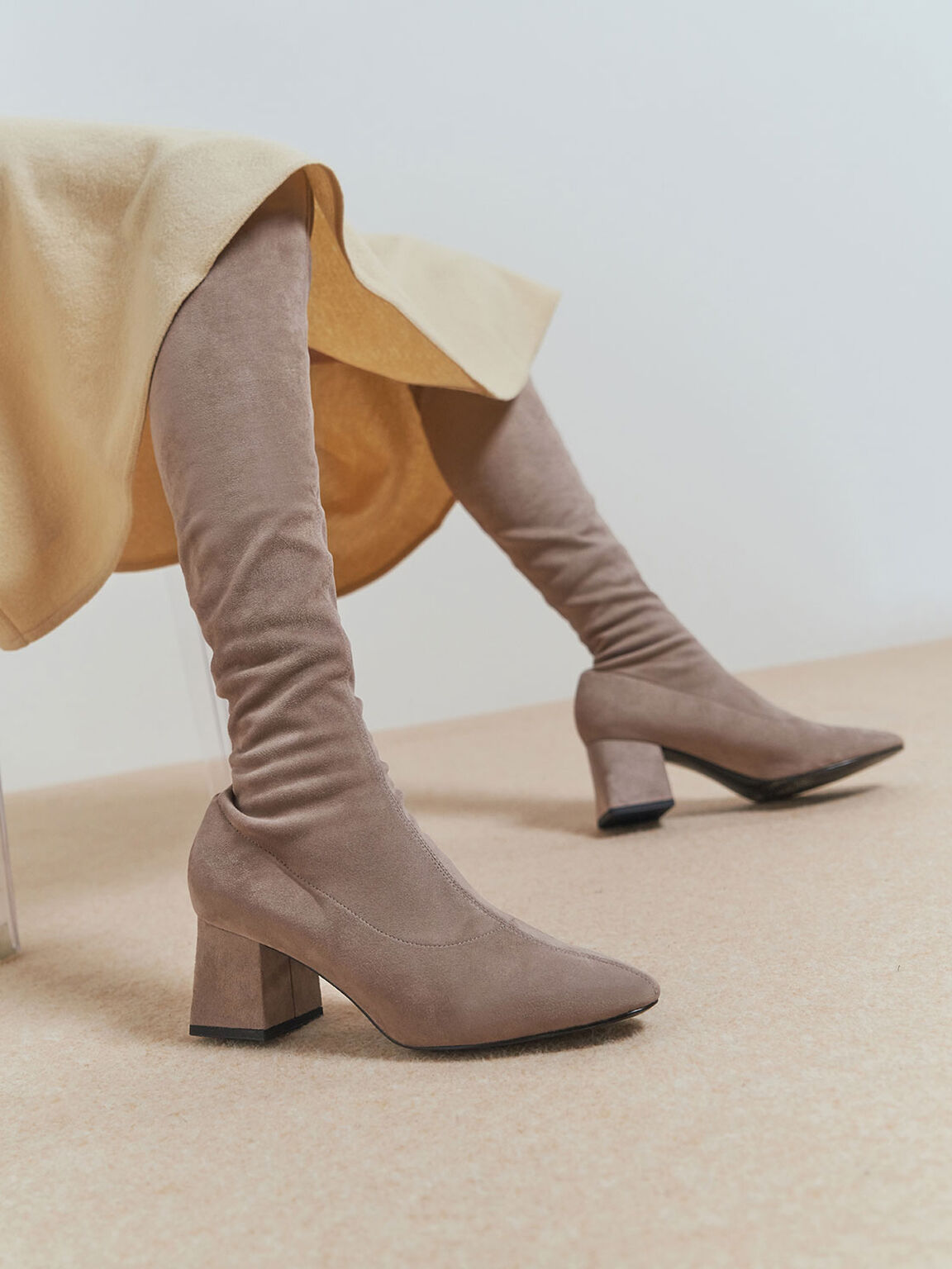 Textured Thigh High Boots, Taupe, hi-res