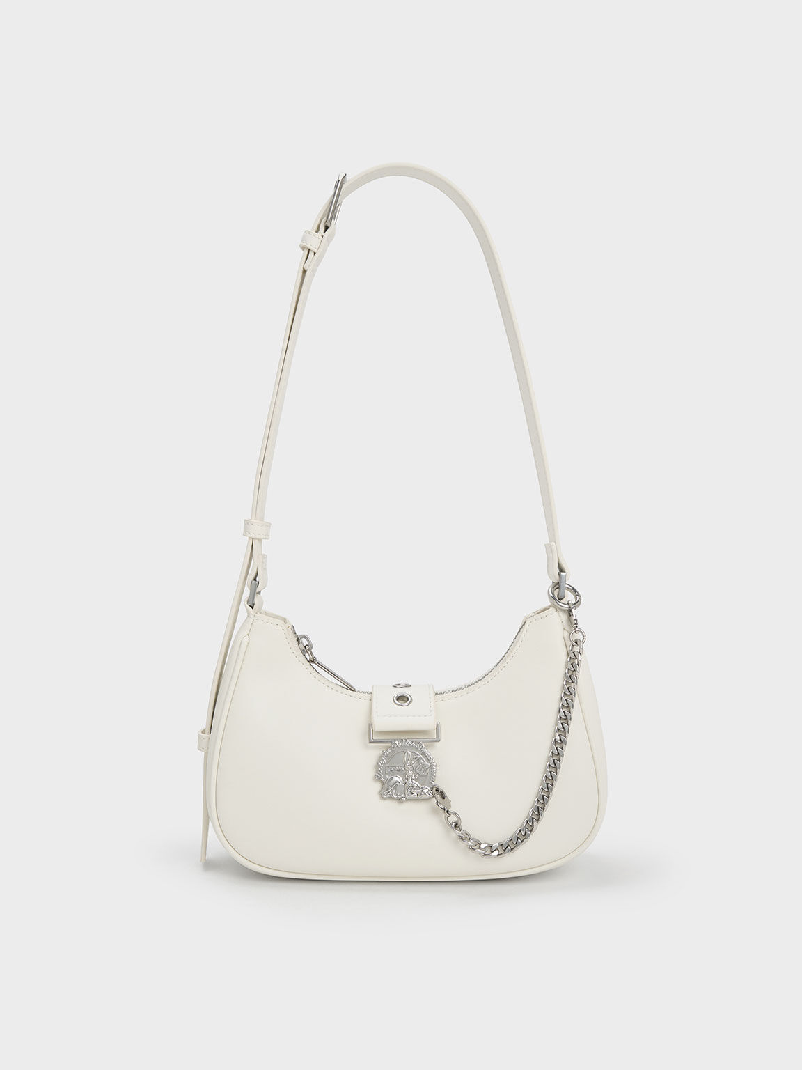 CHARLES ＆ KEITH 迪士尼優獸大都會系列：朱迪皮帶釦斜背包, 奶油色, hi-res