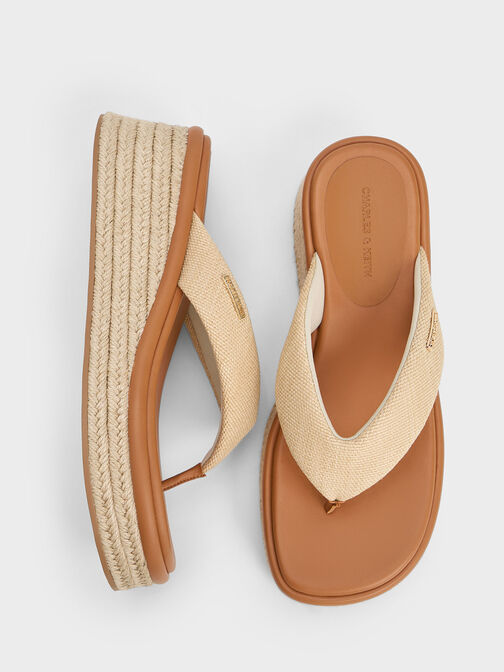 Woven Espadrille Thong Sandals, Sand, hi-res