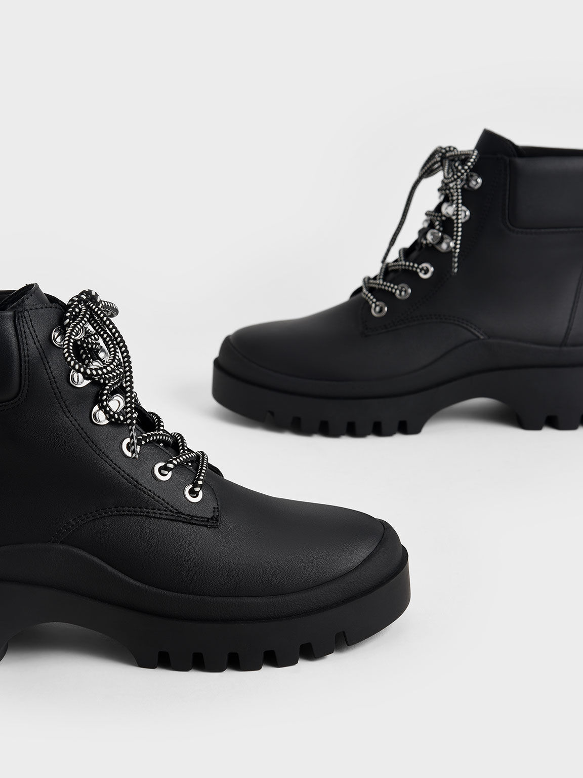 Lace-Up Gripped Sole Ankle Boots, Black, hi-res