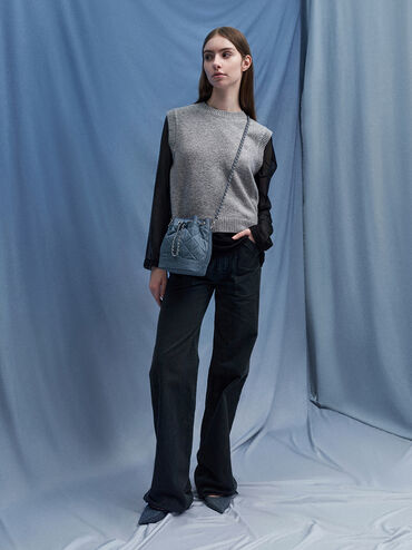 Julia Denim Quilted Two-Way Bucket Bag, Denim Blue, hi-res