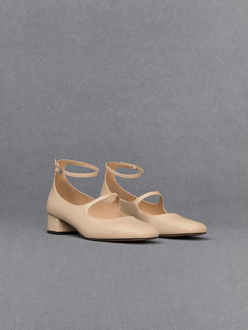 Claire Leather Mary Jane Pumps, Beige, hi-res