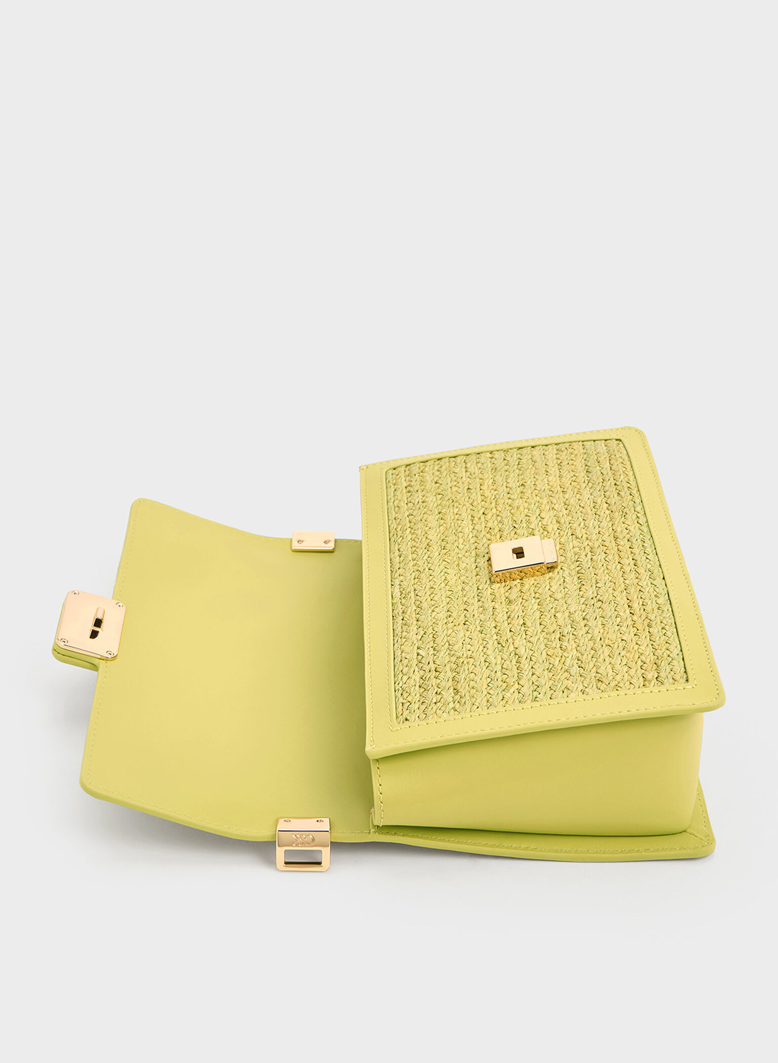 Bolso de cuero y rafia, Verde lima, hi-res