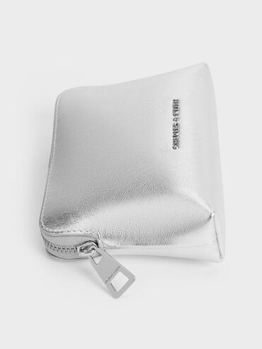 Atwood Metallic Crinkle-Effect Chain-Handle Pouch, Silver, hi-res