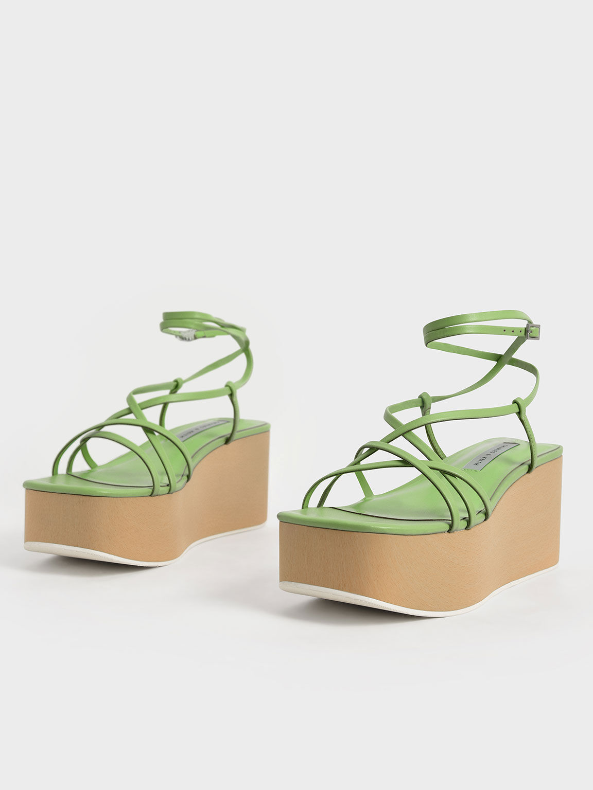 Ankle Strap Platform Wedges, Green, hi-res