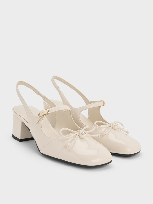 Patent Crystal-Pearl Mary Jane Slingback Pumps, Chalk, hi-res