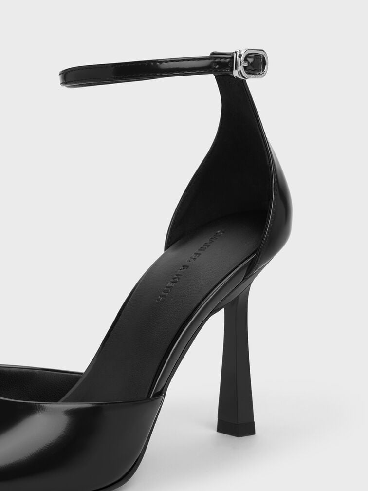 Escarpins d'Orsay à bout pointu et bride de cheville, Noir box, hi-res