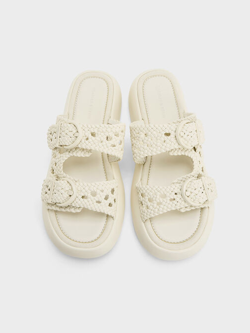 Woven Double-Strap Buckled Sandals, Chalk, hi-res