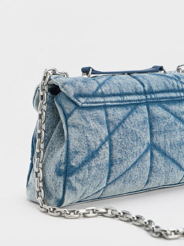 Eudora Denim Chevron Trapeze Bag, Denim Blue, hi-res