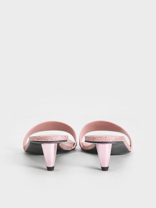 Glittered Cone-Heel Mules, Pink, hi-res