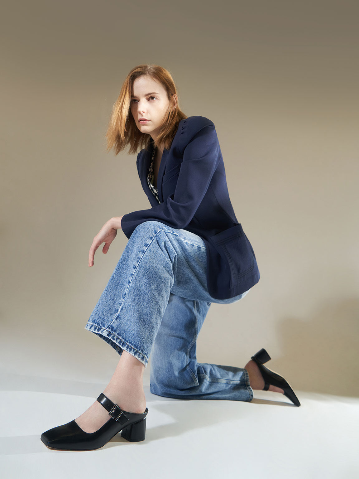 Mary Jane Block Heel Mules, Black, hi-res