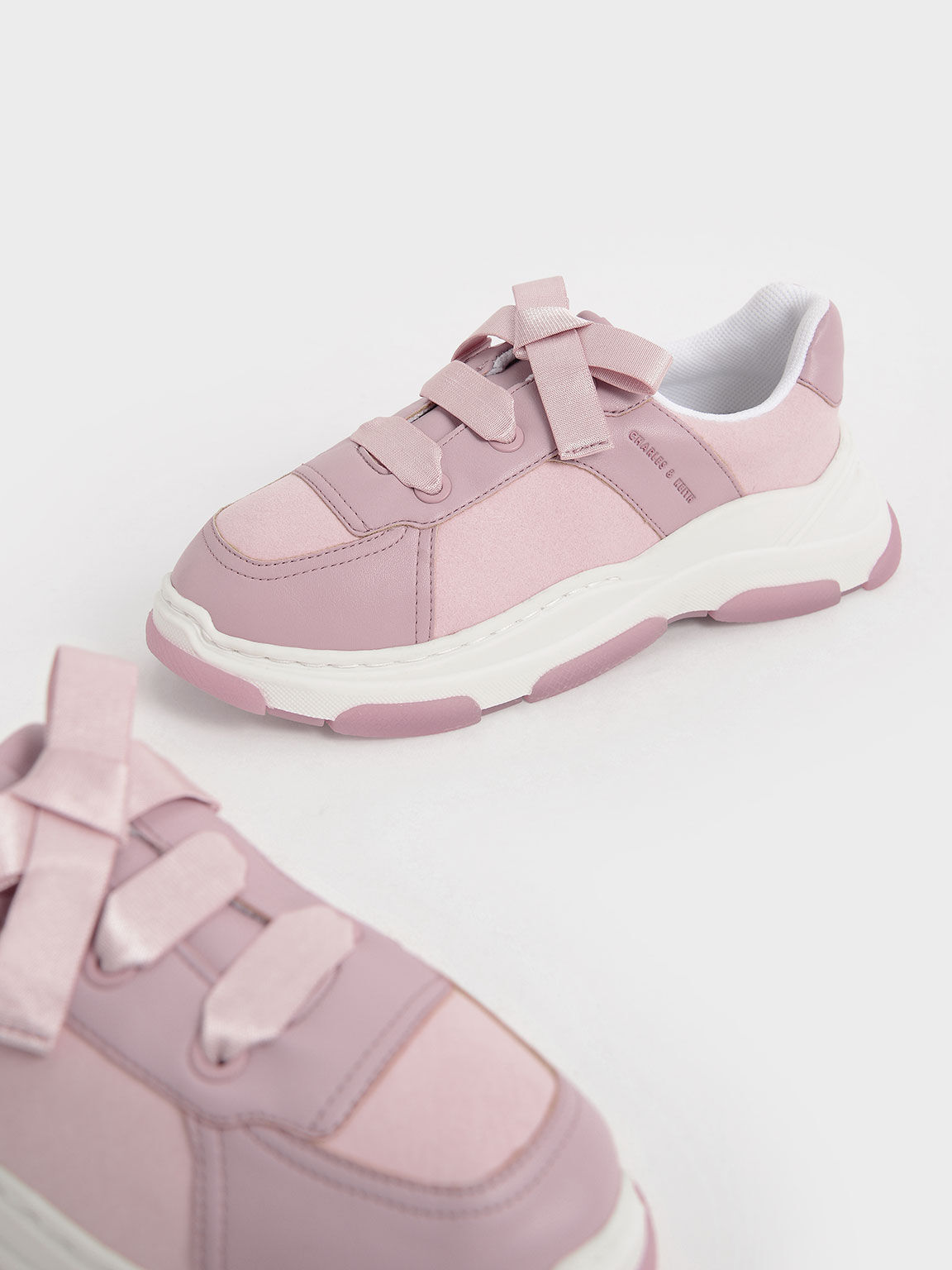 Girls' Bow-Tie Sneakers, Pink, hi-res
