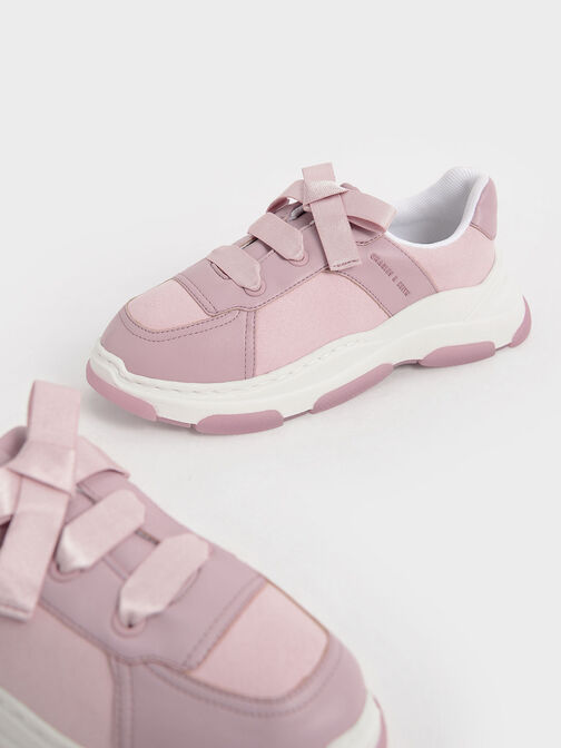 Girls' Bow-Tie Sneakers, Pink, hi-res