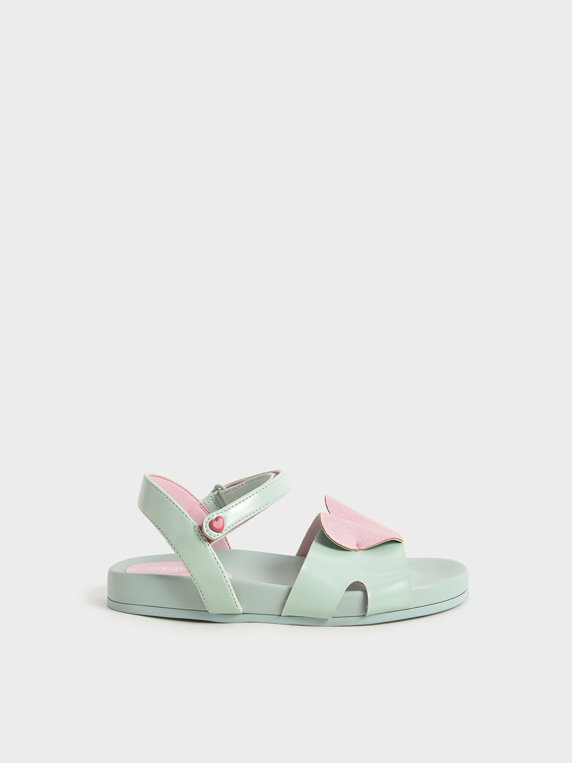 Girls' Heart-Motif Ankle Strap Sandals, Light Green, hi-res