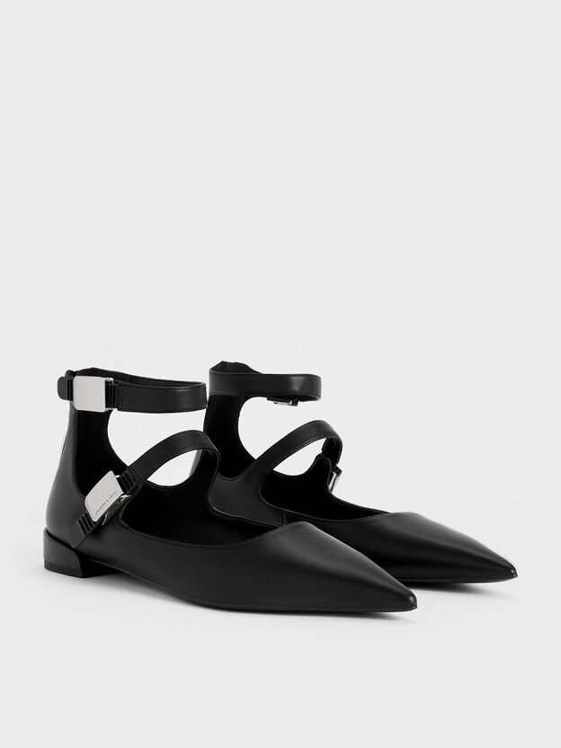 Robbie Pointed Mary Jane Flats, Black, hi-res