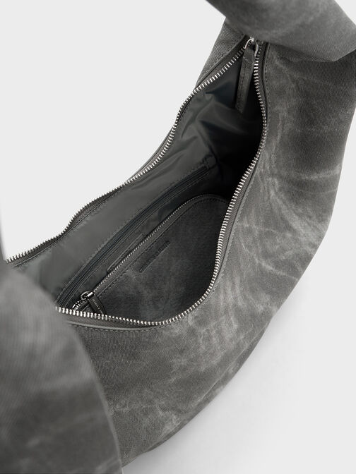 Toni Denim Knotted Crescent Hobo Bag, Dark Grey, hi-res