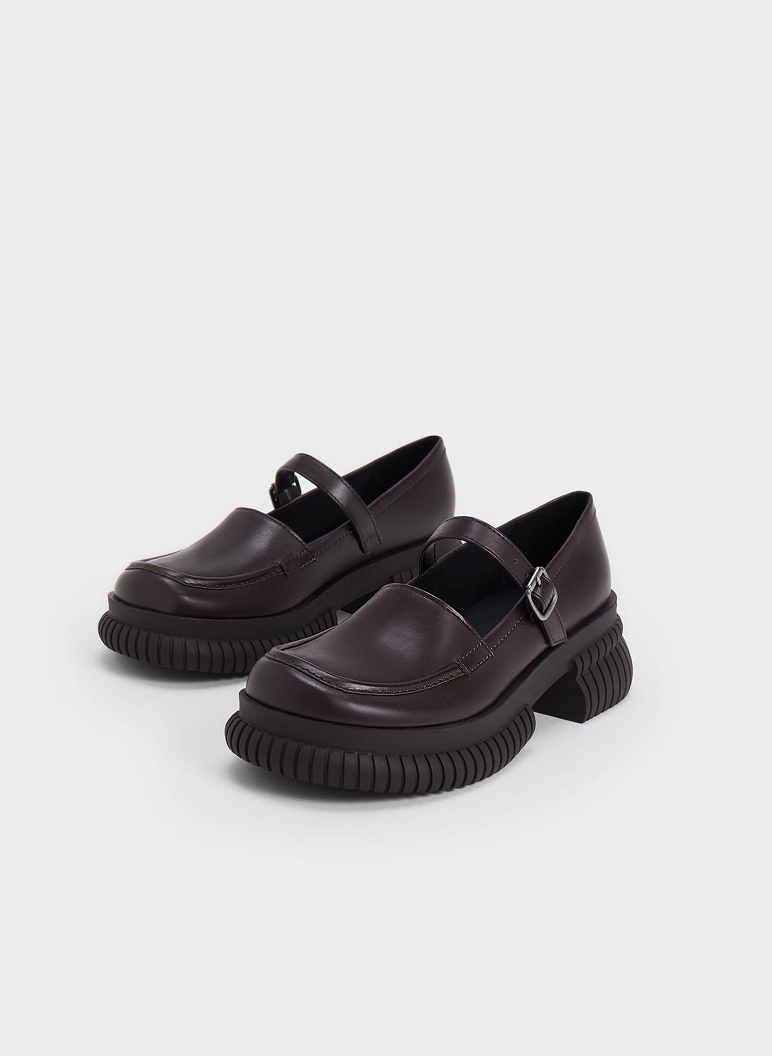 Buckled Mary Jane Loafers, Dark Brown, hi-res