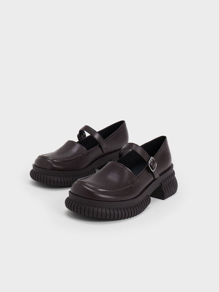 Buckled Mary Jane Loafers, Dark Brown, hi-res