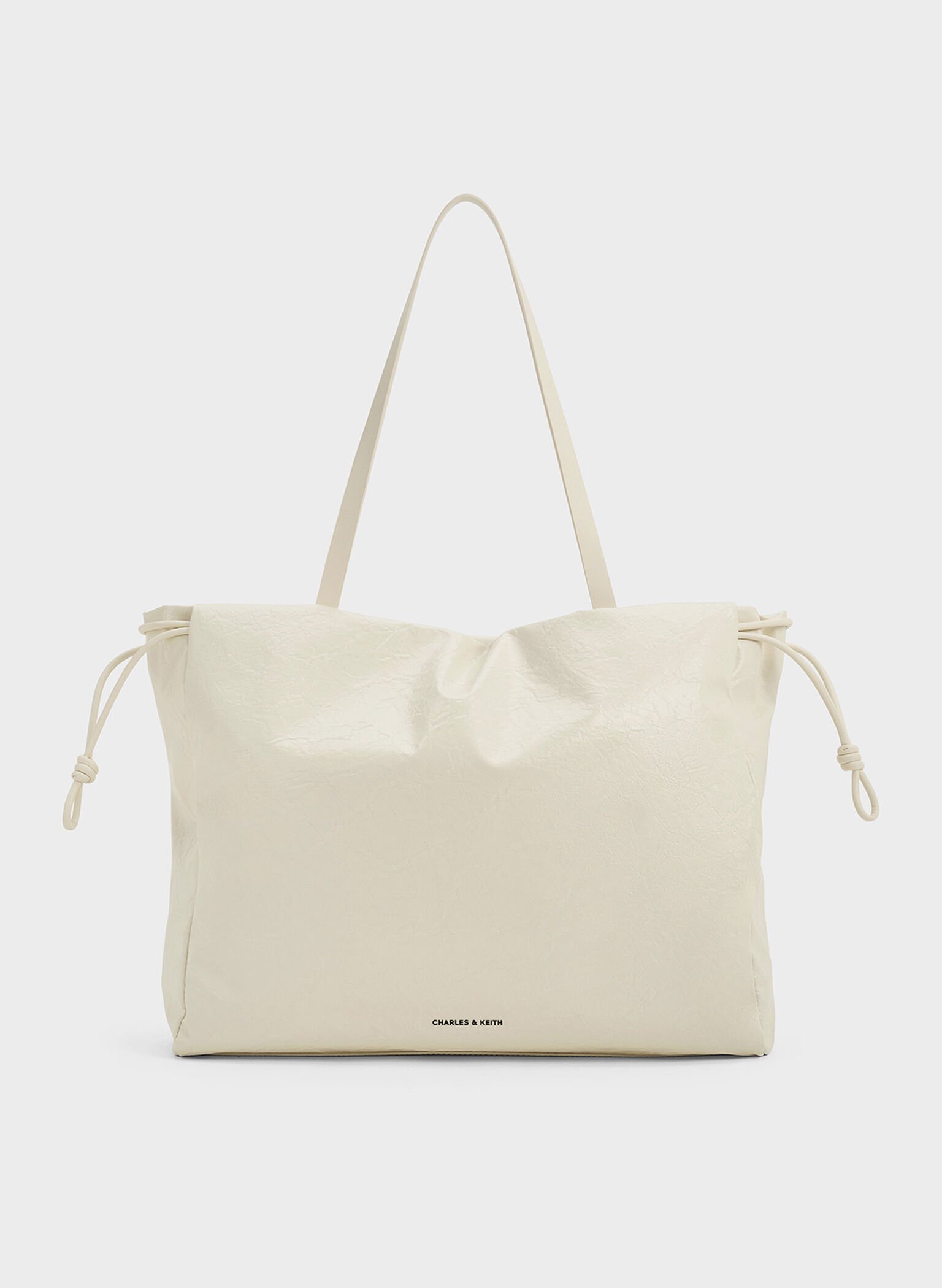 Bethel Crinkle-Effect Ruched Drawstring Tote Bag, Cream, hi-res