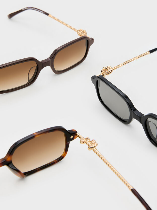 Gafas de sol Sable con montura rectangular y detalle de nudos, Negro, hi-res