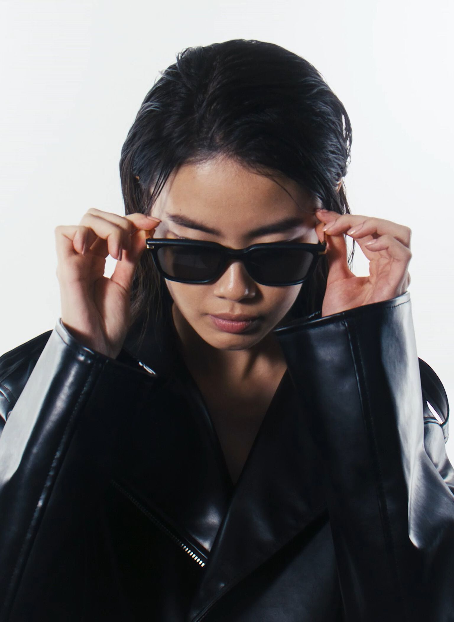 Aura Recycled Acetate Rectangular Sunglasses, Black, hi-res