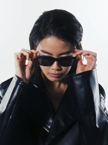 Aura Recycled Acetate Rectangular Sunglasses, Black, hi-res