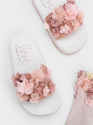 Floral Mesh Flatform Sandals, Blush, hi-res