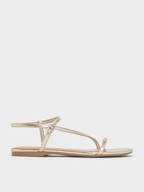 Sandalias tipo pulsera metalizadas, Dorado claro, hi-res