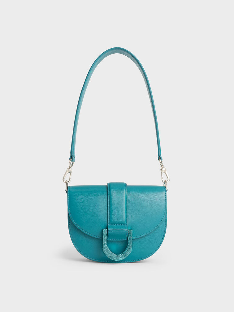 Turquoise Mini Gabine Leather Saddle Bag - CHARLES & KEITH US