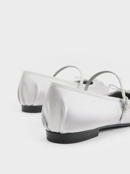 Satin Bow Mary Jane Flats, Silver, hi-res