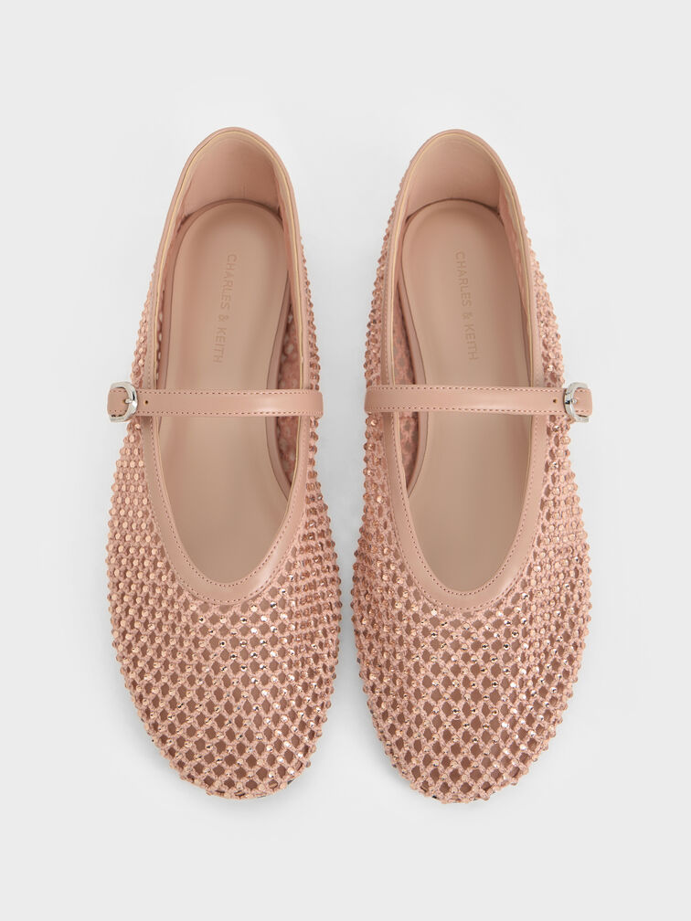 Maggie Mesh Mary Janes embelezada com cristal, Nude, hi-res