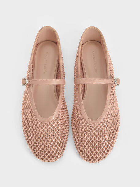 Maggie Mesh Crystal-Embellished Mary Janes, Nude, hi-res