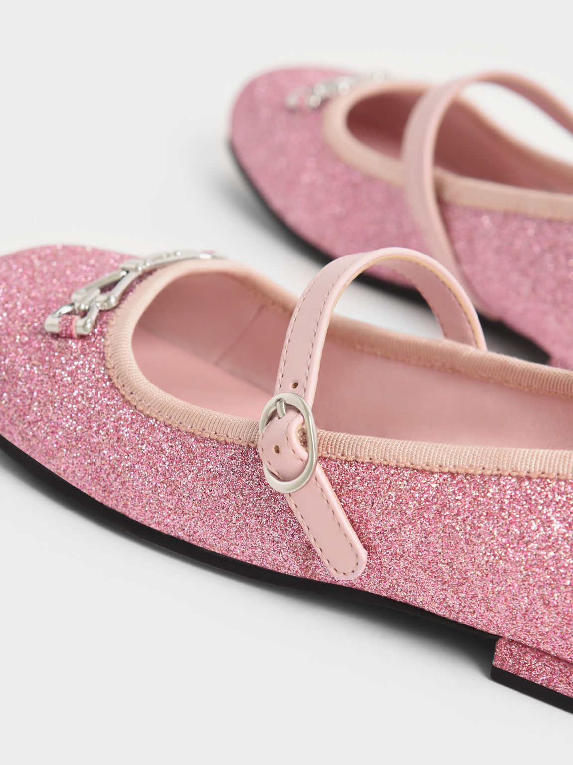 Pink Girls Metallic Accent Glittered Mary Janes CHARLES KEITH OM