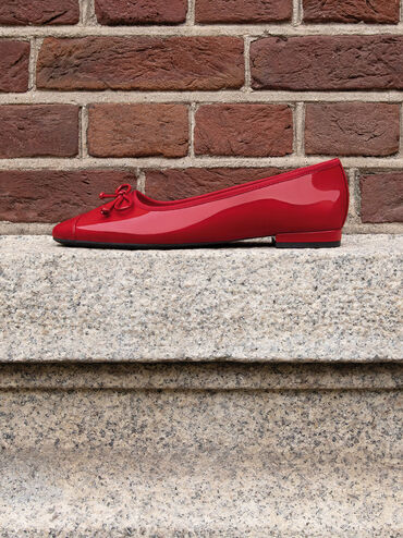 Bow Ballet Flats, Red, hi-res