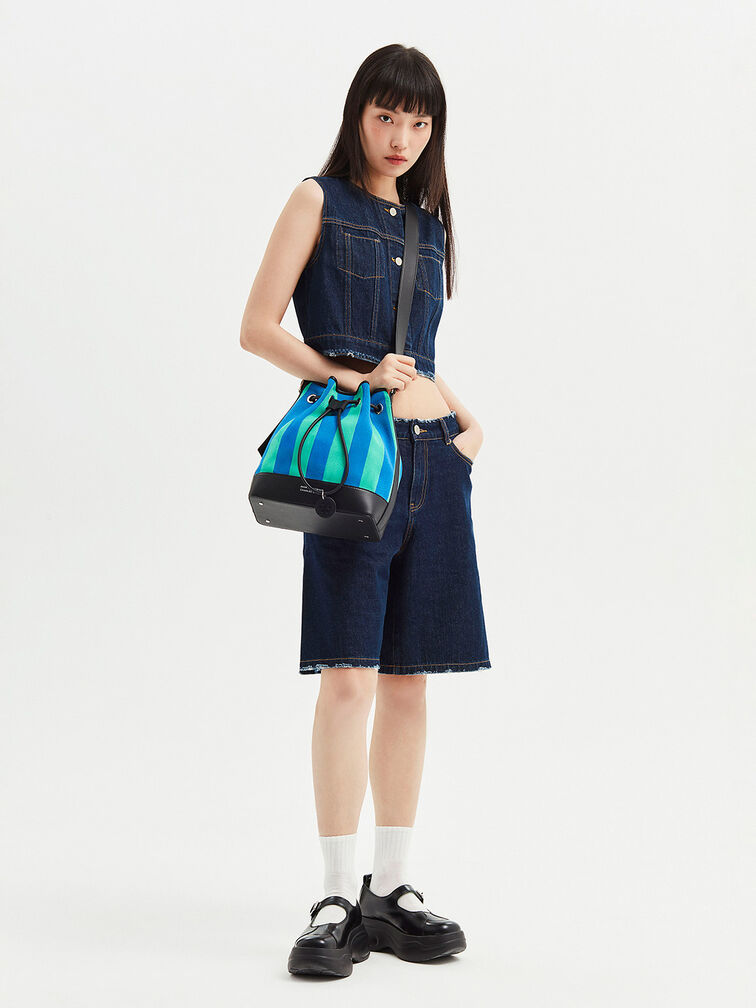 Striped Bucket Bag, Multi, hi-res