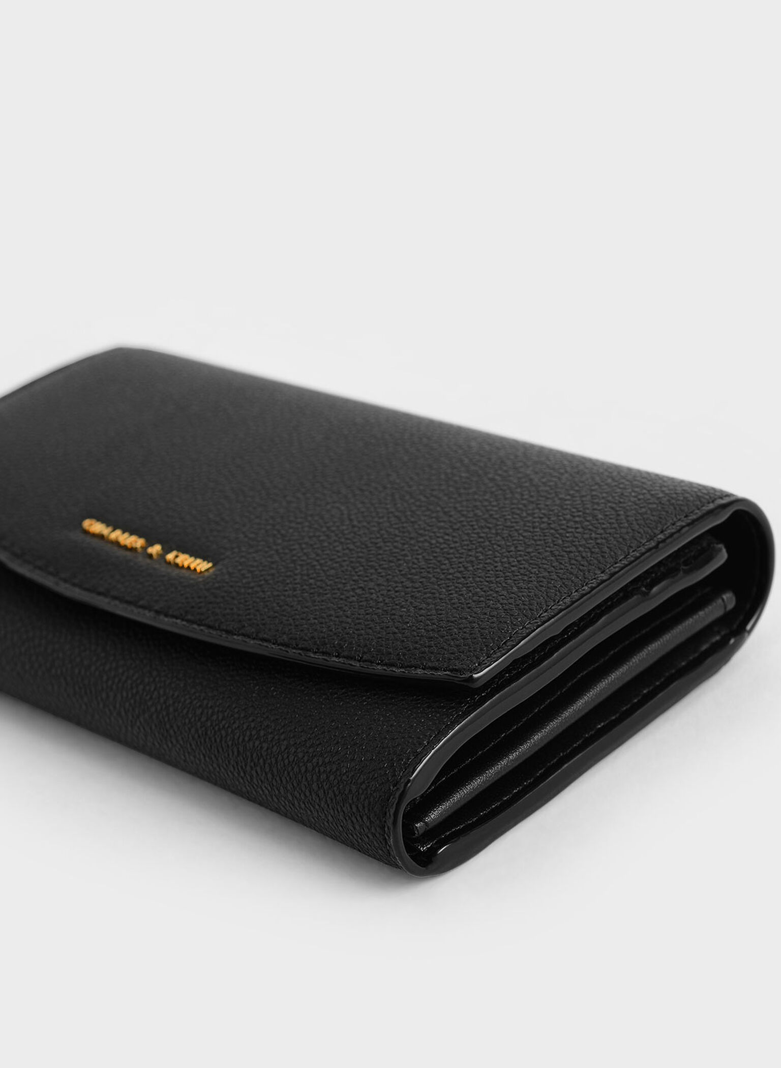 Briony Curved Flap Long Wallet, Black, hi-res