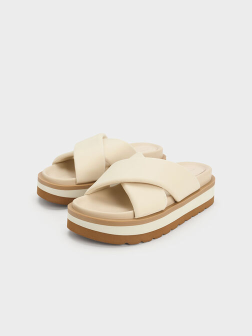 Crossover Platform Slide Sandals, Chalk, hi-res