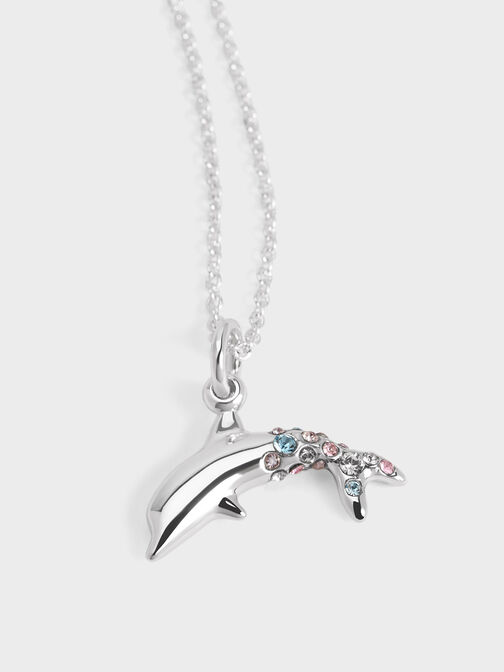 Oceana Dolphin Crystal Charm, Silver, hi-res