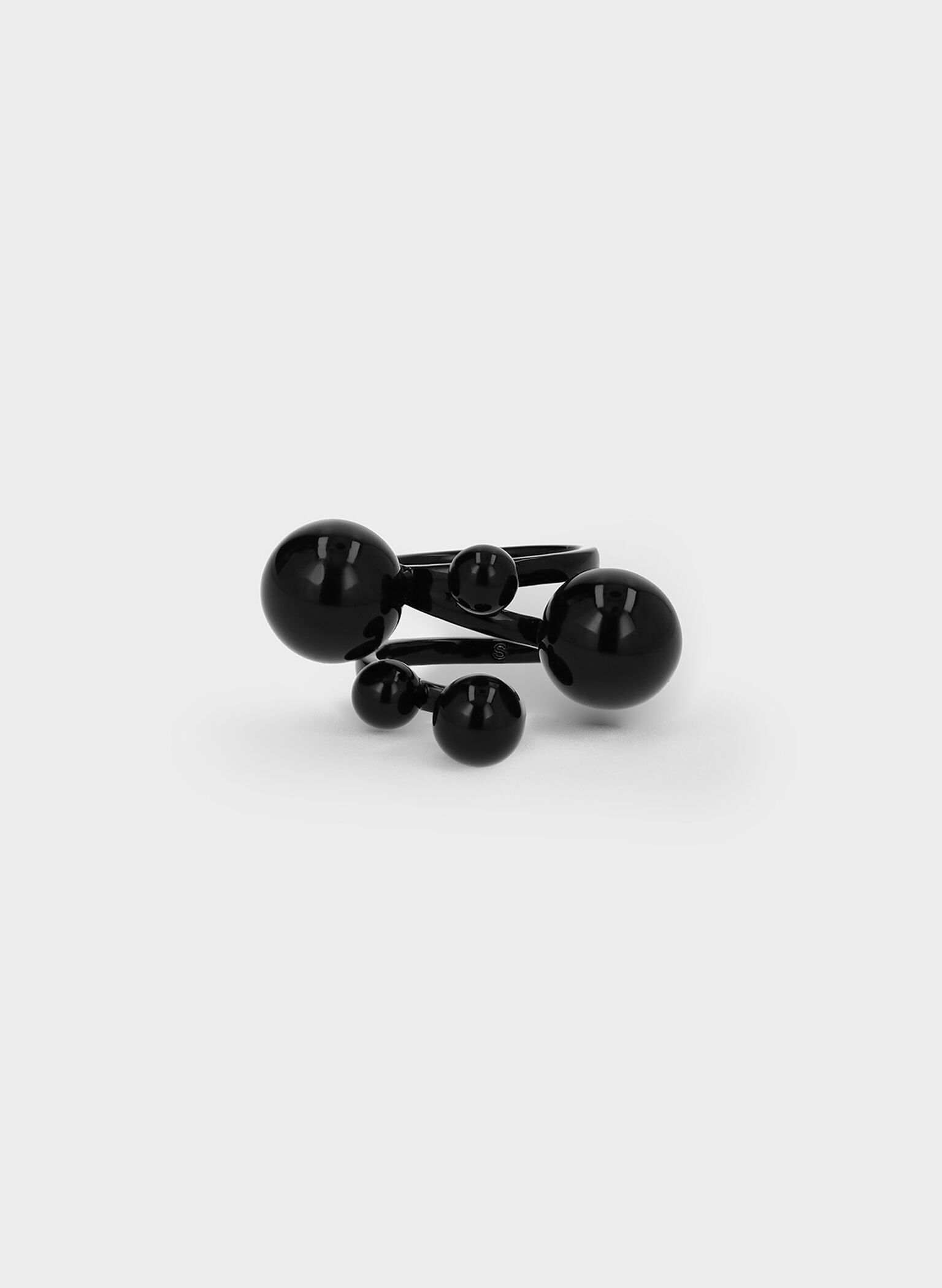 Anel Escultórico Esfera Metálica, Black, hi-res